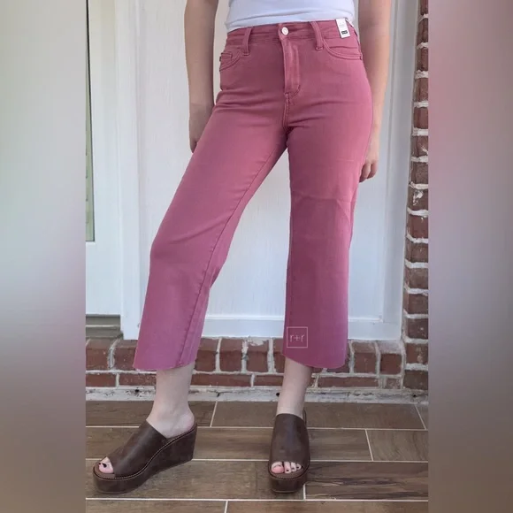 NEW! Judy Blue Denim High Waist Cropped Wide Leg Jeans Rose JB88983 with raw hem - Picture 1 of 6